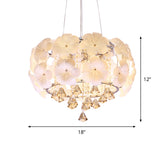 White Modern Crystal Drum Chandelier, 18"/21.5" Wide 5/8 Lights Pendulum Light Fixture